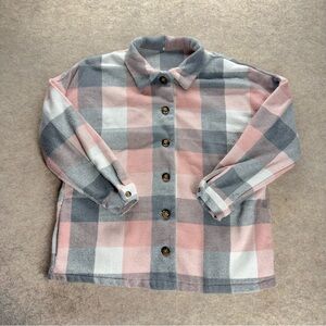 Women’s Heavy Flannel Shacket Shirt Jacket Sz Medium Pink Plaid Removable Hoodie
